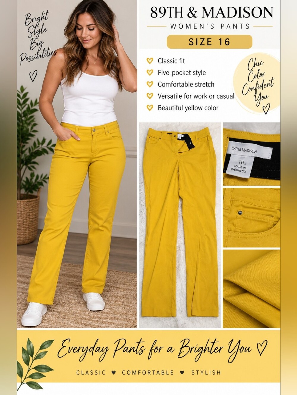 89th madison women's size 16 yellow pants #24